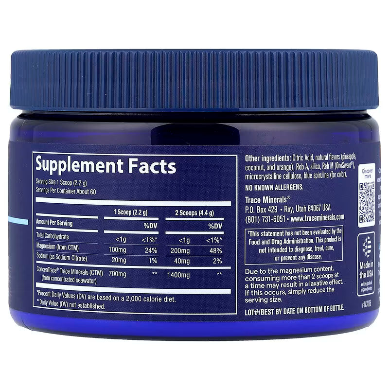 TRACE MINERALS kasdieniai mineralų milteliai, Natural Blue Hawaiian skonio - 132 g