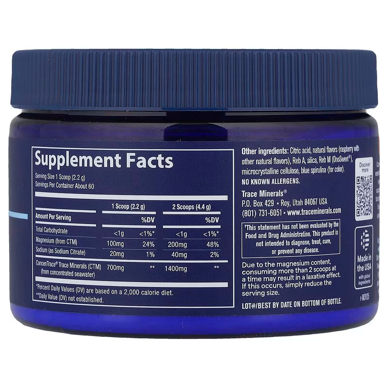 TRACE MINERALS kasdieniai mineralų milteliai, Natural Blue Raspberry skonio - 132 g