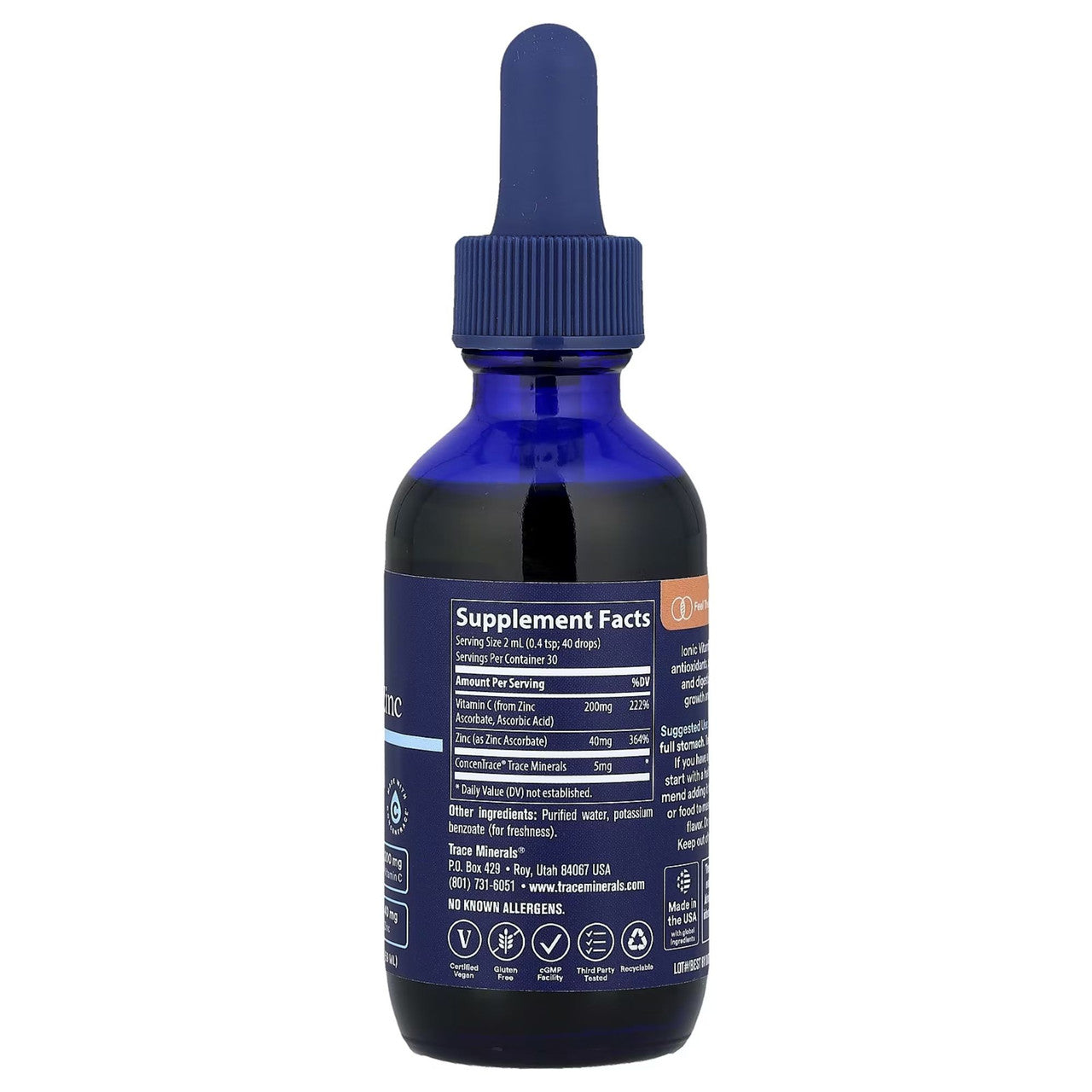 TRACE MINERALS vitaminas C + joninis cinkas - 59 ml