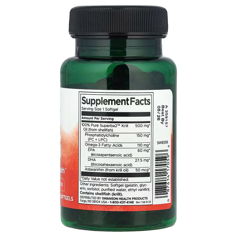 SWANSON krilių aliejus 500 mg – 60 kapsulių