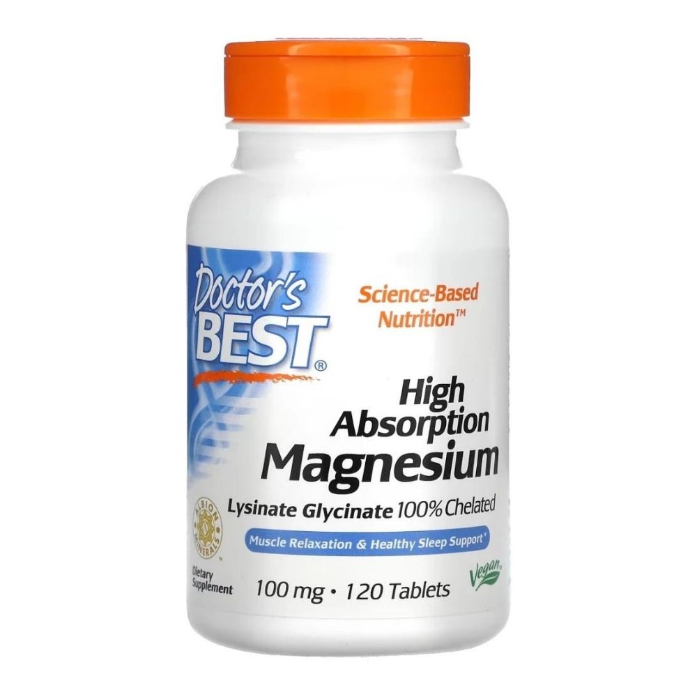 Doctor's Best didelės absorbcijos magnio tabletės, 100 mg – 120 tablečių