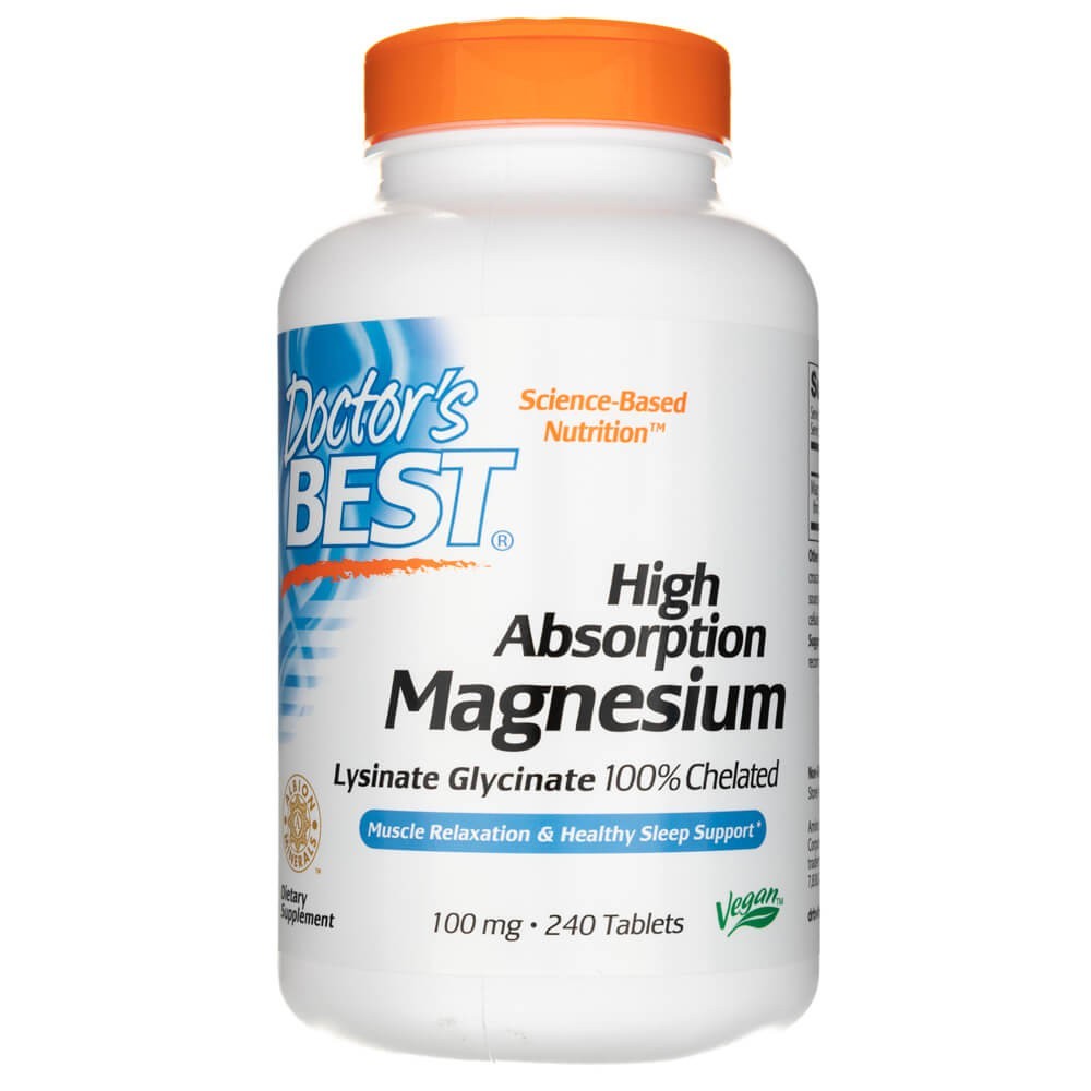 Doctor's Best didelės absorbcijos magnio tabletės, 100 mg – 240 tablečių