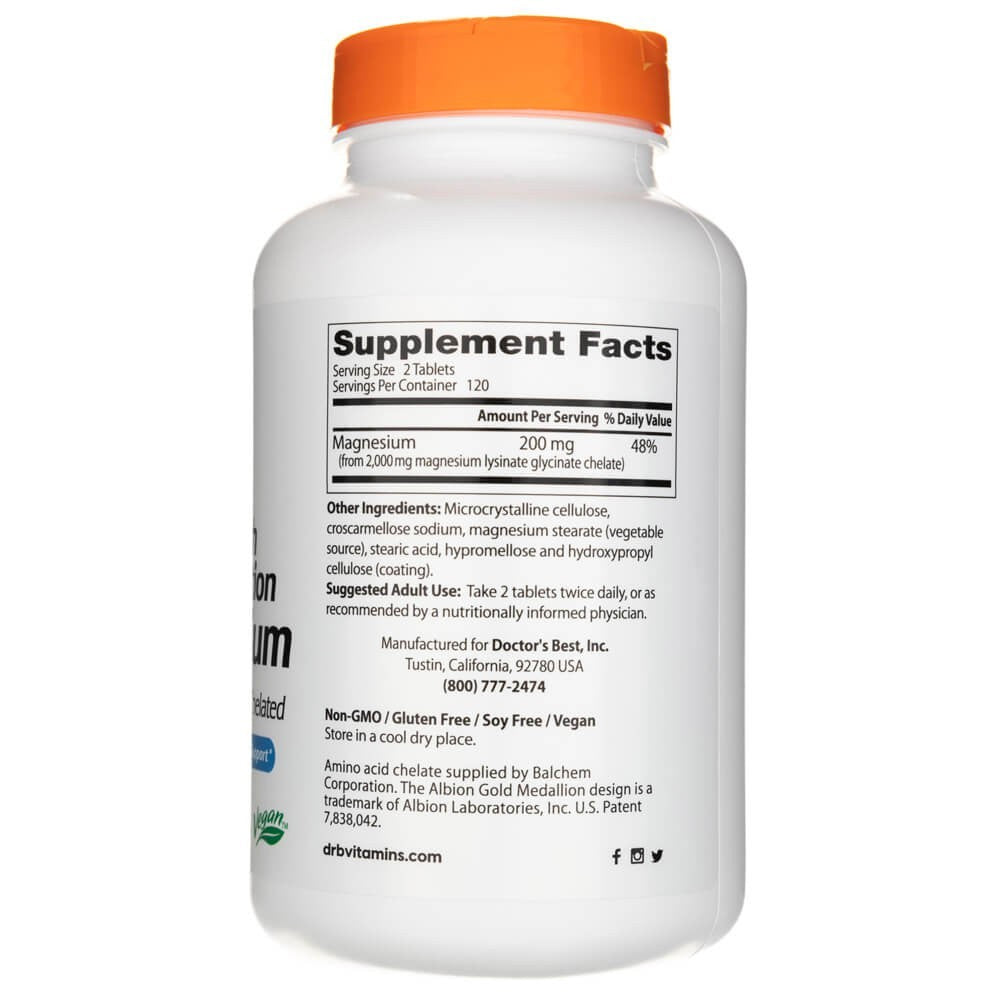 Doctor's Best didelės absorbcijos magnio tabletės, 100 mg – 240 tablečių