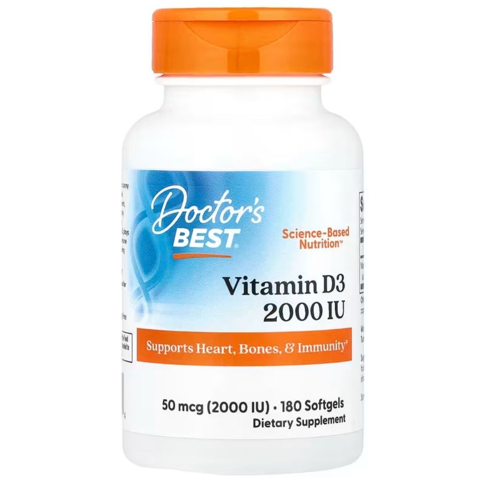 Doctor's Best vitaminas D3 50 mcg – 180 kapsulių