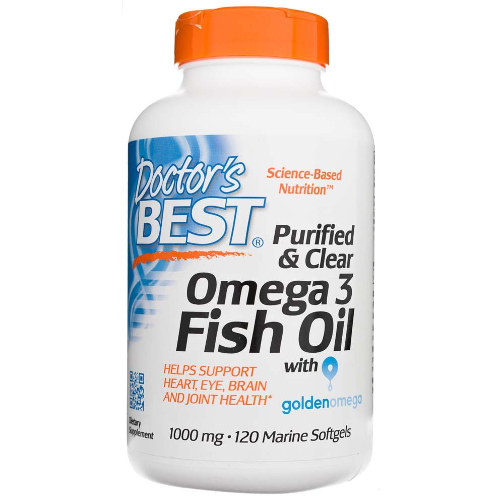 Doctor's Best išgryninti ir skaidrūs Omega 3 žuvų taukai su Goldenomega 1000 mg – 120 kapsulių