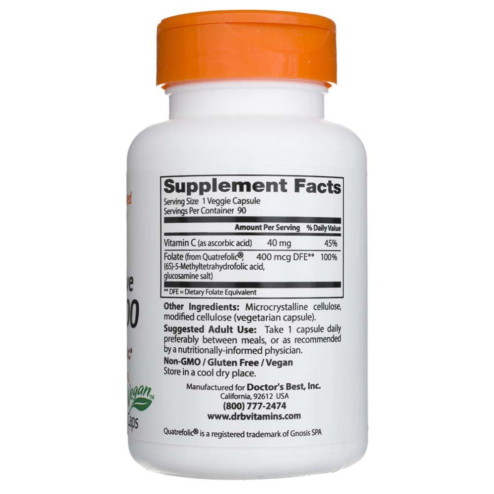 Doctor's Best pilnai aktyvus folatas 400 su Quatrefolic – 90 kapsulių