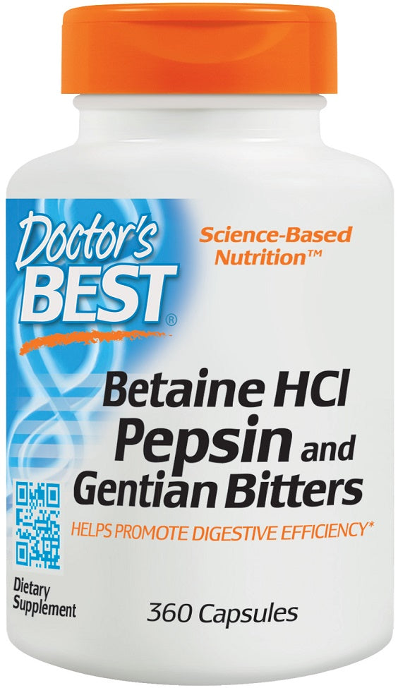 Doctor's Best betaino HCl, pepsino ir gencijonų kartūs produktai – 360 kapsulių