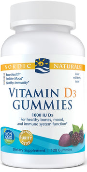 Nordic Naturals vitamino D3 guminukai, 1000 TV miško uogų – 120 guminukų