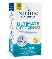 Nordic Naturals Ultimate Omega - D3 žuvų taukai, 1280 mg citrinų skonio – 60 kapsulių