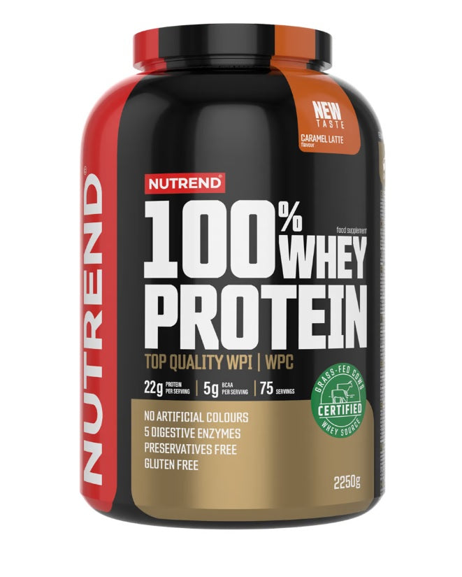 Nutrend 100% išrūgų baltymų milteliai, karamelinis latte - 2250 g