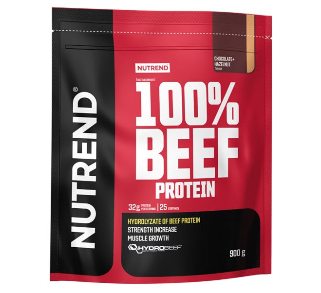 Nutrend 100 % jautienos baltymų skonio šokoladinis lazdyno riešutų skonio gėrimas – 900 g