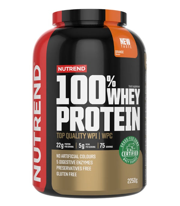 Nutrend 100% išrūgų baltymų milteliai, apelsinų skonio - 2250 g