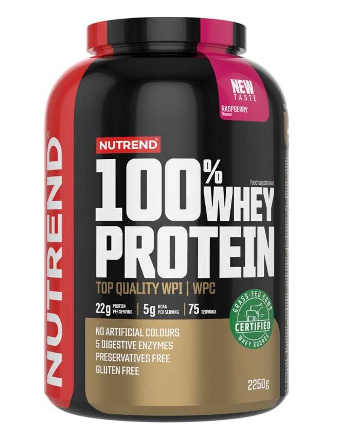 Nutrend 100% išrūgų baltymų milteliai, aviečių skonio - 2250 g