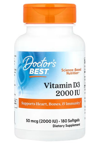 Doctor's Best Gydytojo geriausias vitaminas D3, 2000 TV – 180 gelių