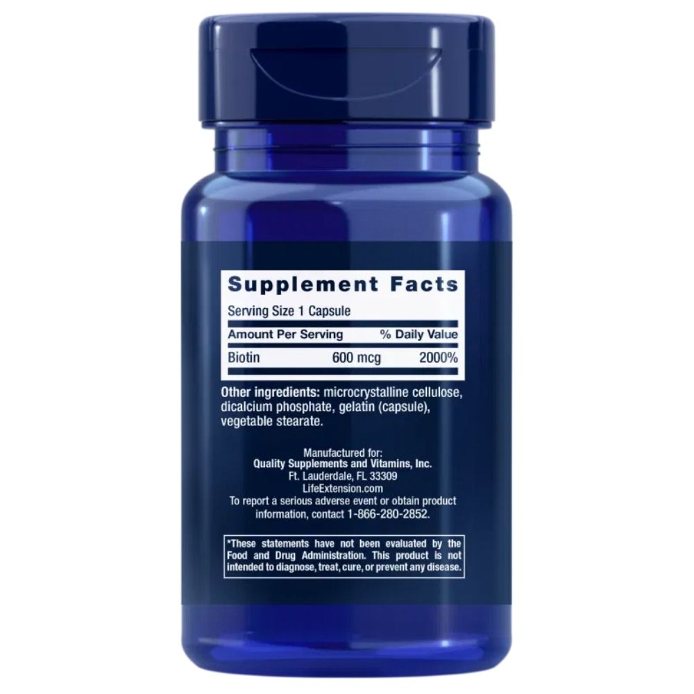 „Life Extension“ biotinas 600 mg - 100 kapsulių