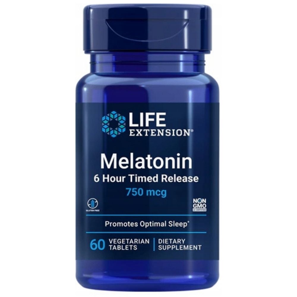 LIFE EXTENSION melatoninas, 6 val. veikimo laikas, 750 mcg – 60 tablečių