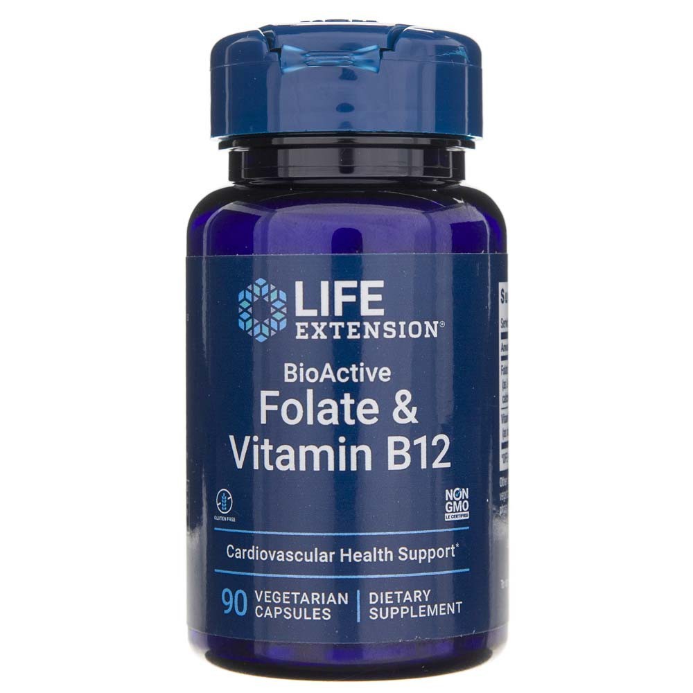 LIFE EXTENSION bioaktyvūs folatai ir vitaminas B12 – 90 kapsulių