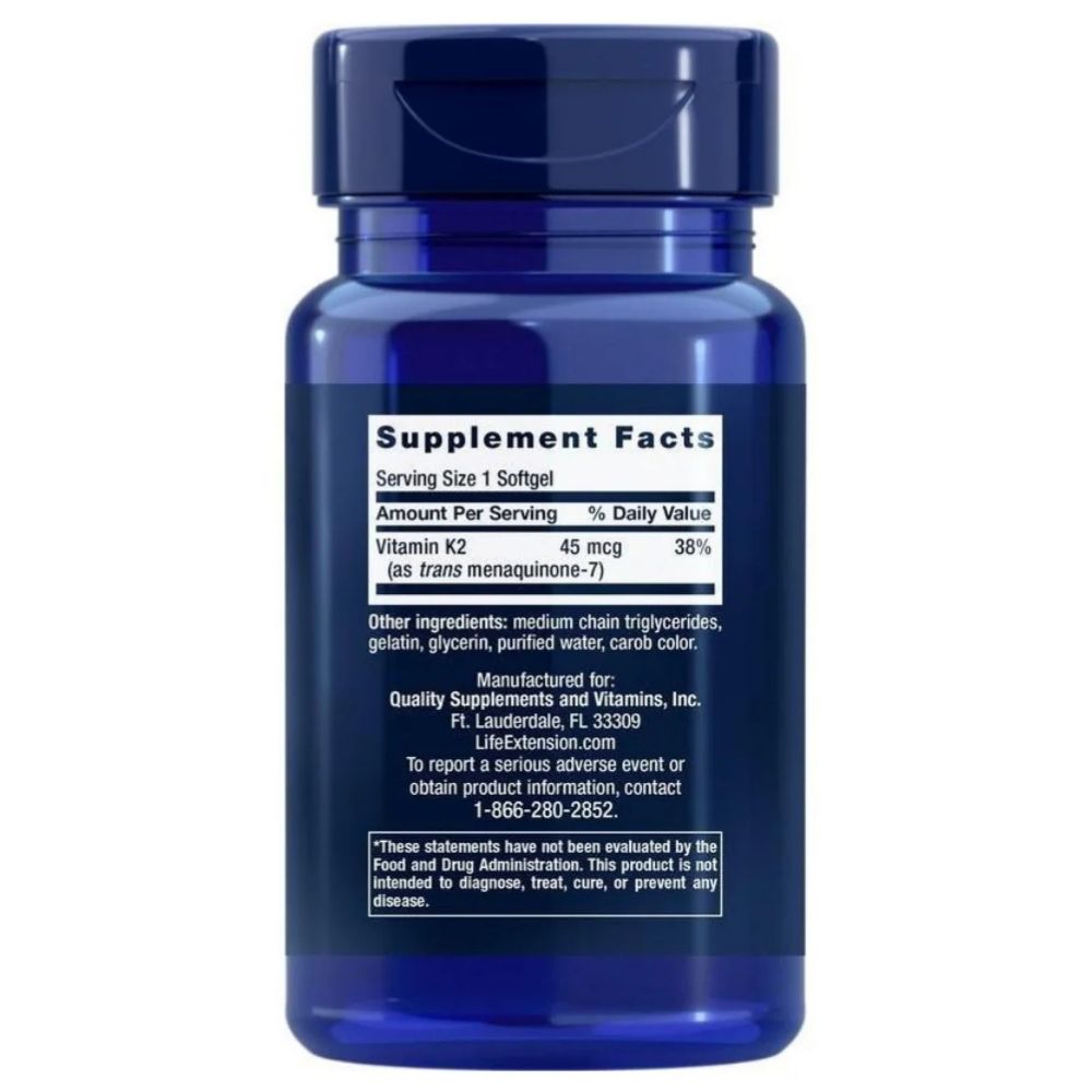 LIFE EXTENSION mažos dozės vitaminas K2 (MK-7) 45 mcg - 90 kapsulių