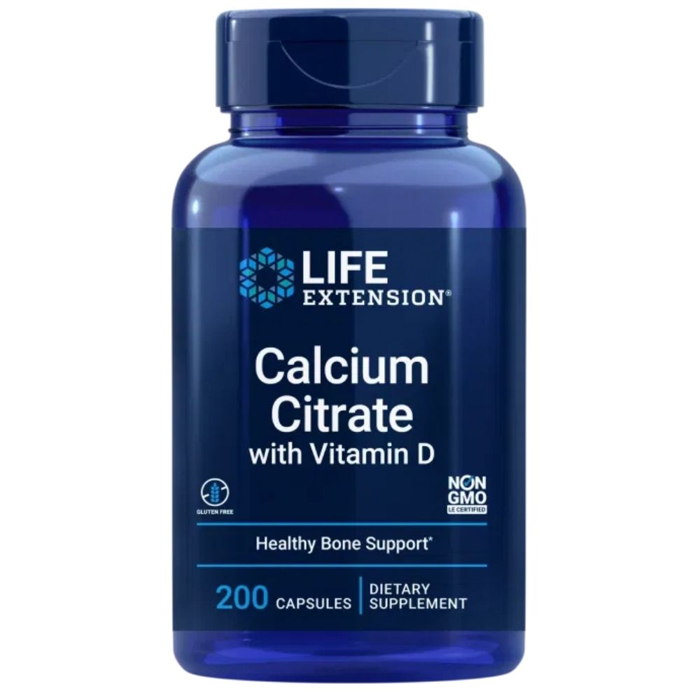 LIFE EXTENSION kalcio citratas + vitaminas D - 200 kapsulių