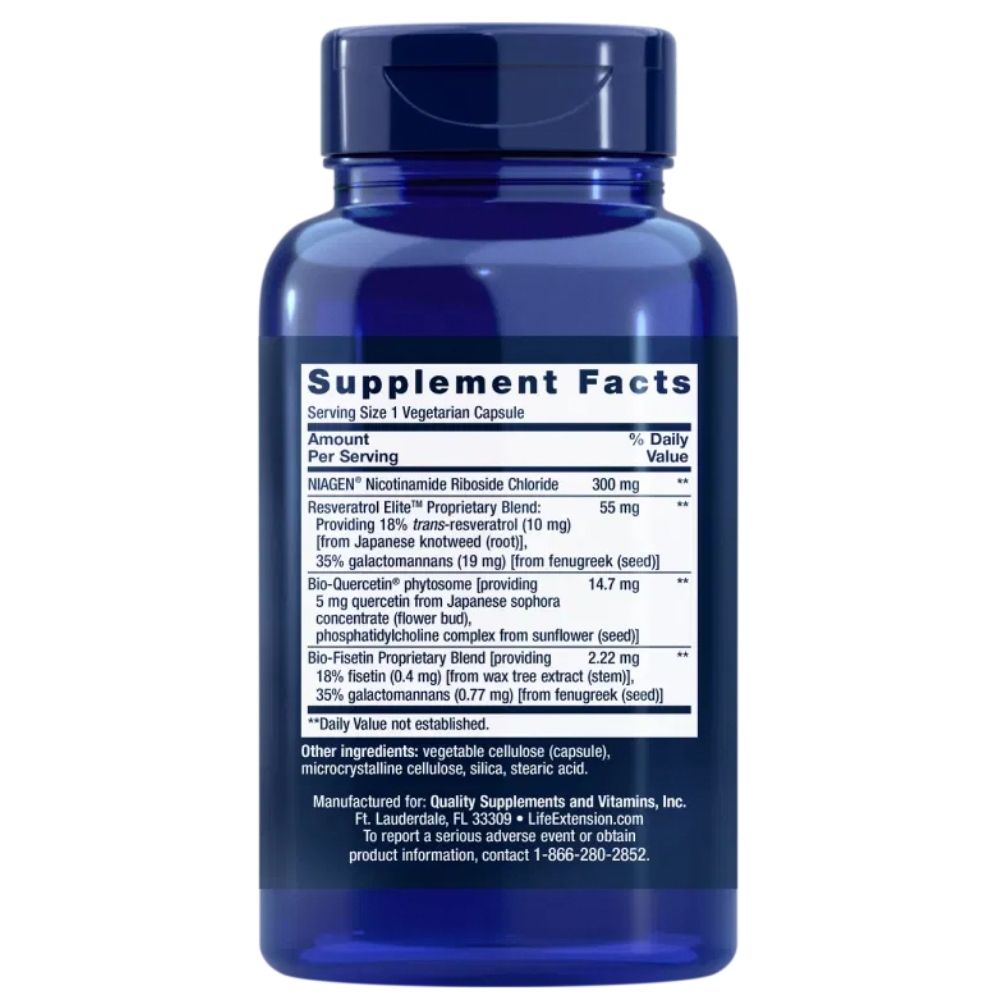LIFE EXTENSION NAD+ Cell Regenerator™“ ir Resveratrol Elite™ 300 mg – 30 kapsulių