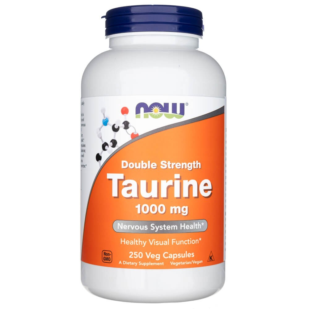 NOW FOODS taurinas, dvigubo stiprumo, 1000 mg – 250 kapsulių