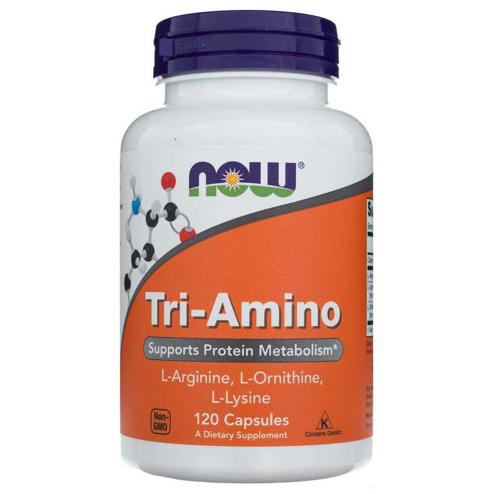 NOW FOODS Tri-Amino (L-argininas, L-ornitinas, L-lizinas) – 120 kapsulių