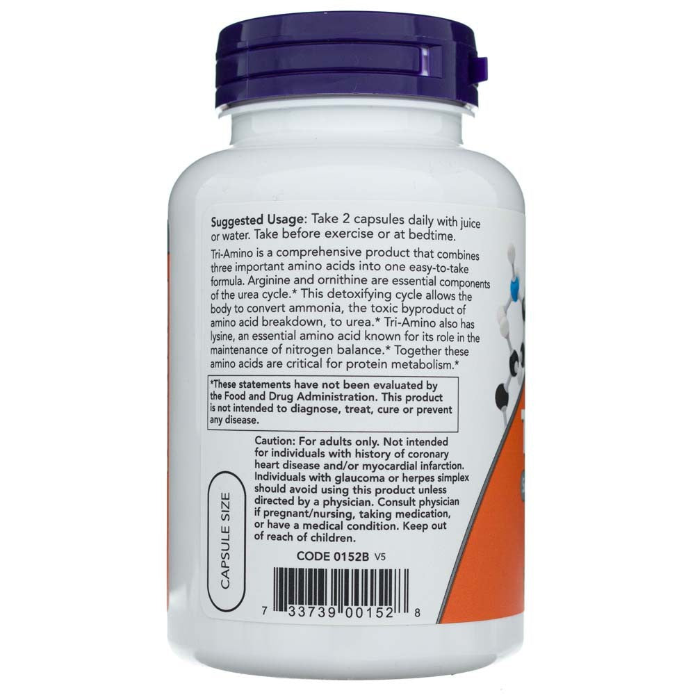 NOW FOODS Tri-Amino (L-argininas, L-ornitinas, L-lizinas) – 120 kapsulių