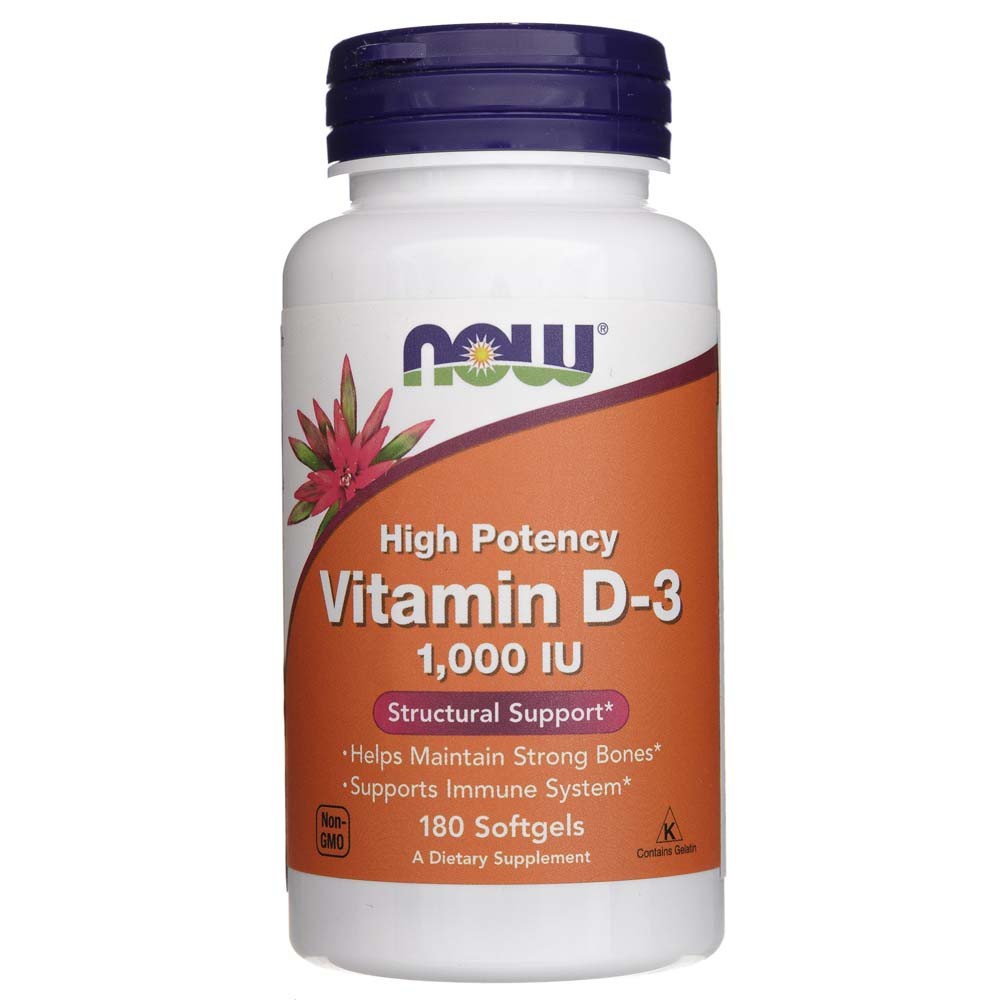 NOW FOODS vitaminas D3 1000 TV – 180 kapsulių