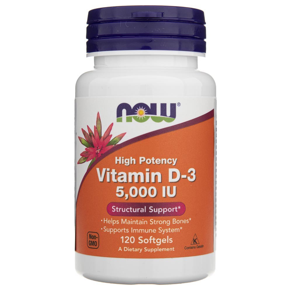 NOW FOODS vitaminas D3 5000 TV – 120 kapsulių