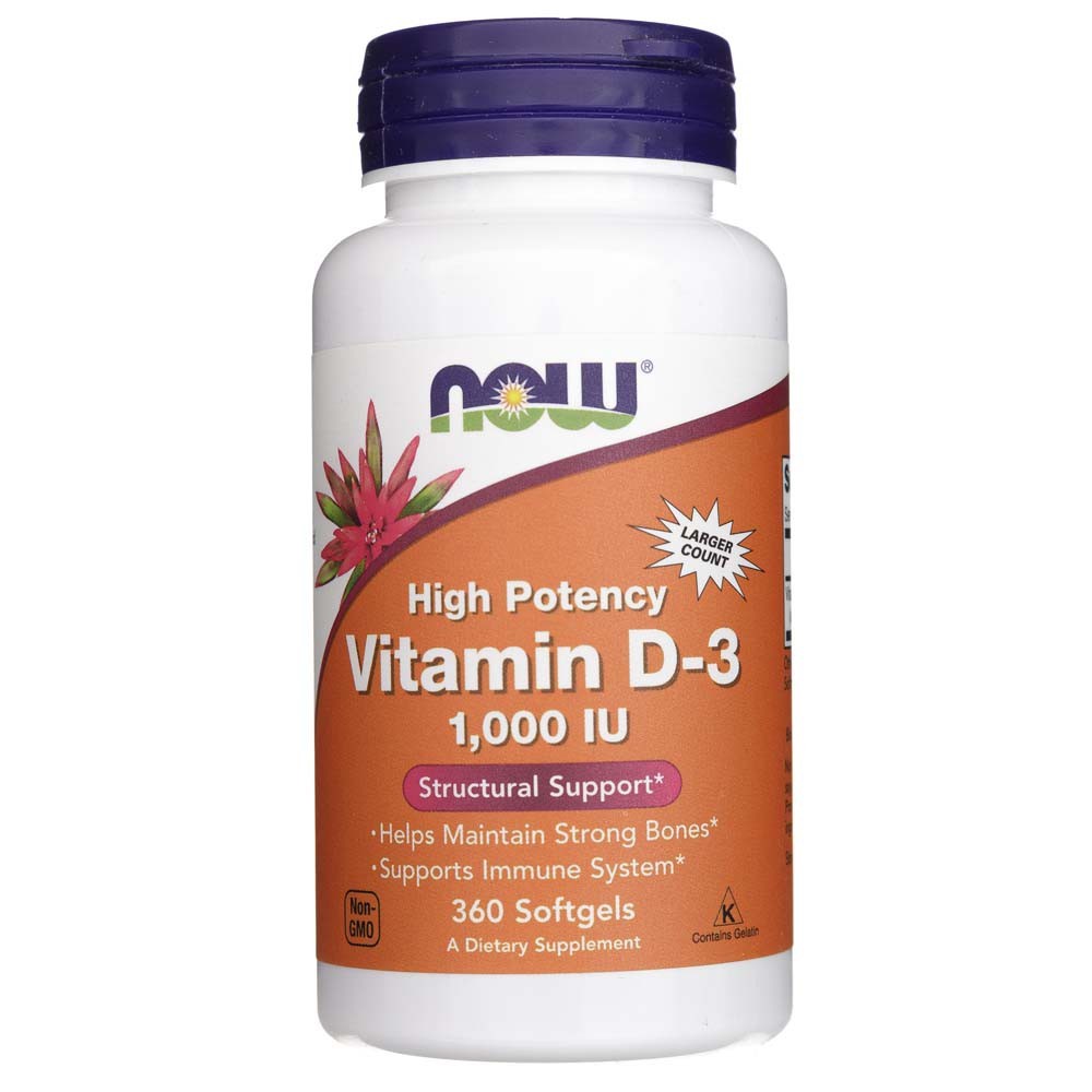 NOW FOODS vitaminas D3 1000 TV – 360 kapsulių