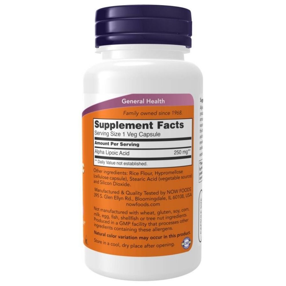 NOW FOODS alfa lipoinė rūgštis 250 mg – 60 kapsulių