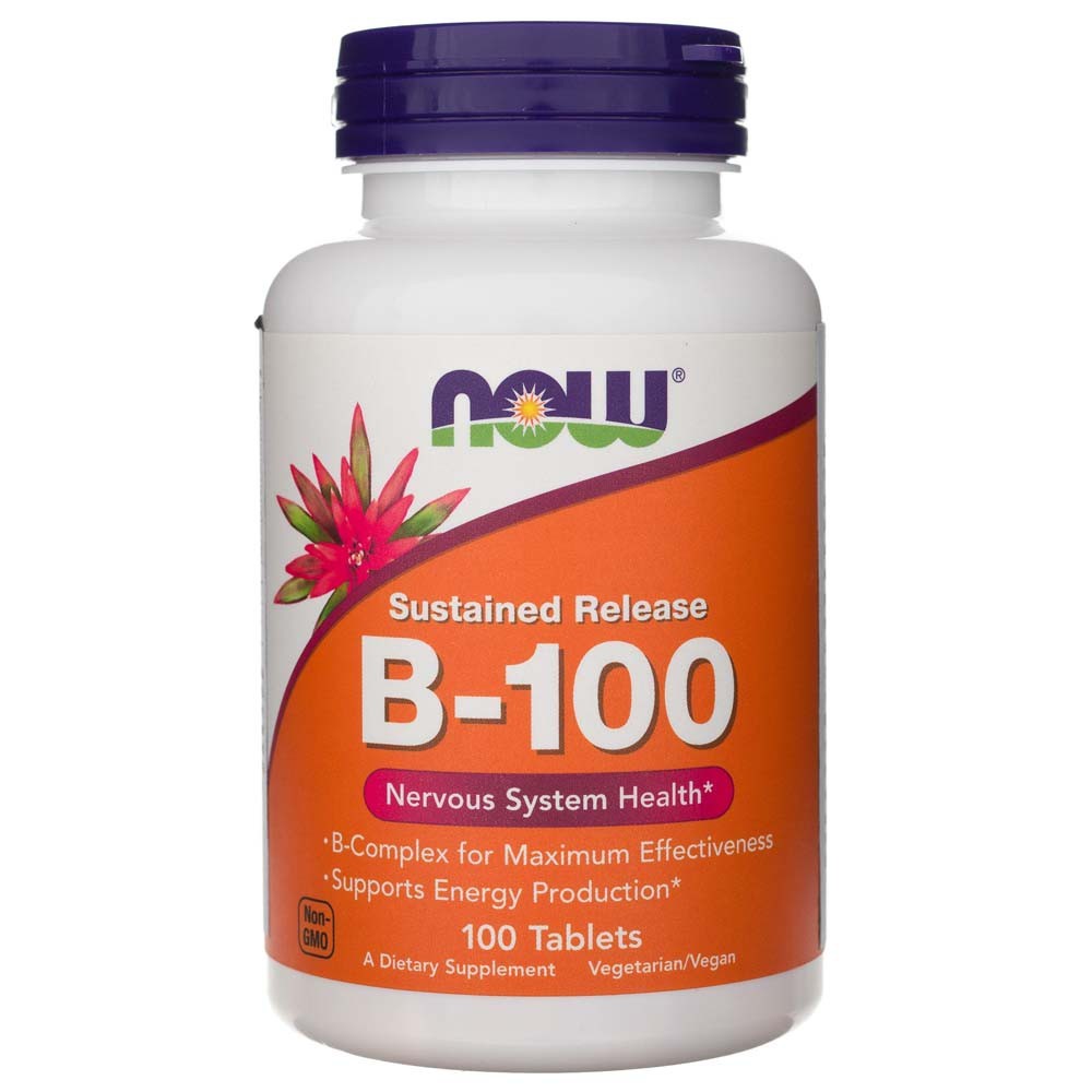 NOW FOODS vitaminas B-100, pailginto atpalaidavimo – 100 tablečių