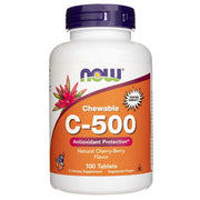 NOW FOODS vitaminas C-500, kramtomosios vyšnių skonio – 100 tablečių