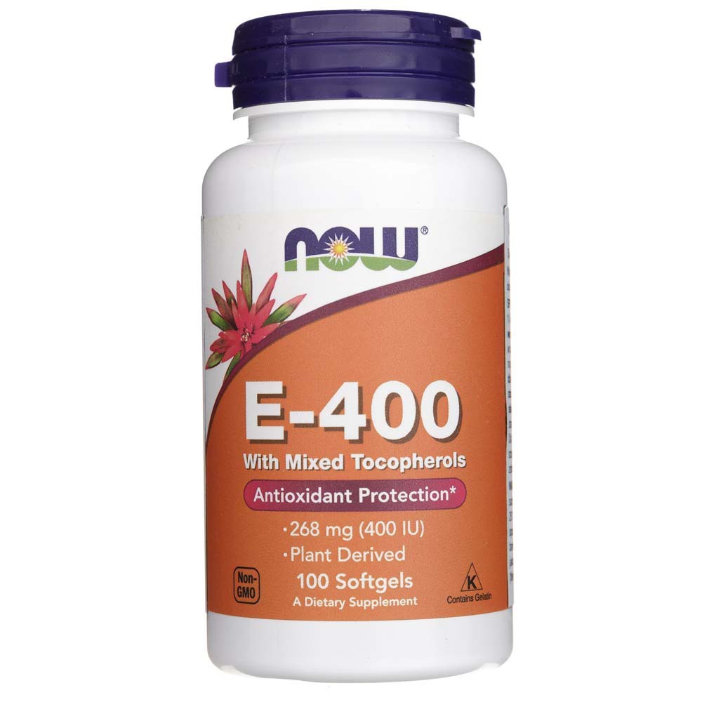NOW FOODS vitaminas E-400 su mišriais tokoferoliais – 100 kapsulių