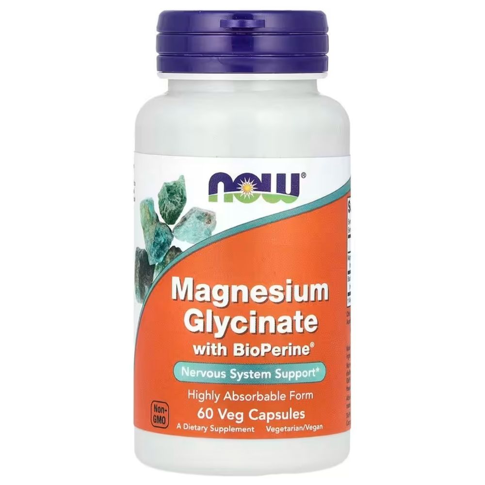 NOW FOODS magnio glicinatas 100 mg su BioPerine – 60 kapsulių