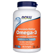 NOW FOODS Omega-3 molekuliniu būdu distiliuotos ir enteriniu sluoksniu padengtos – 180 kapsulių