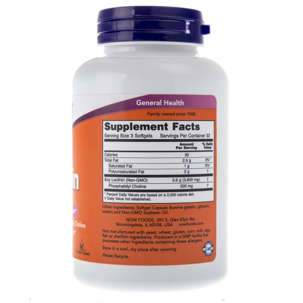 NOW FOODS lecitinas be GMO 1200 mg – 100 kapsulių