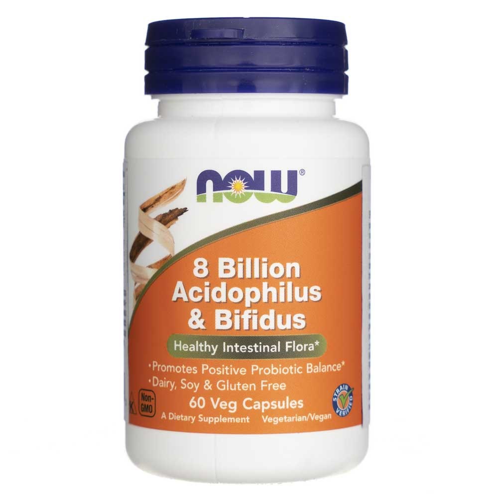 NOW FOODS Acidophilus & Bifidus 8 milijardai CFU – 60 kapsulių
