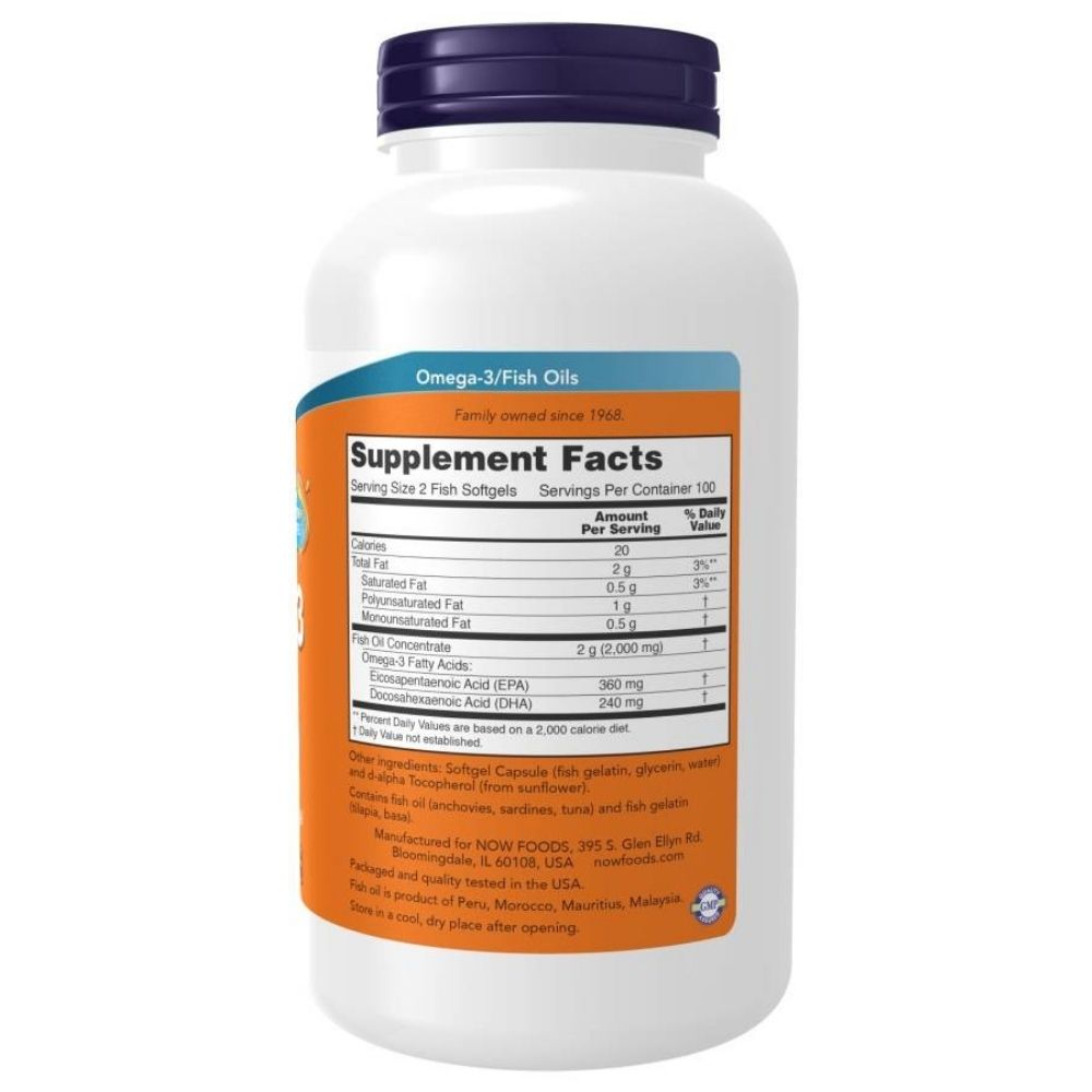 NOW FOODS Omega-3 žuvų taukai – 200 kapsulių