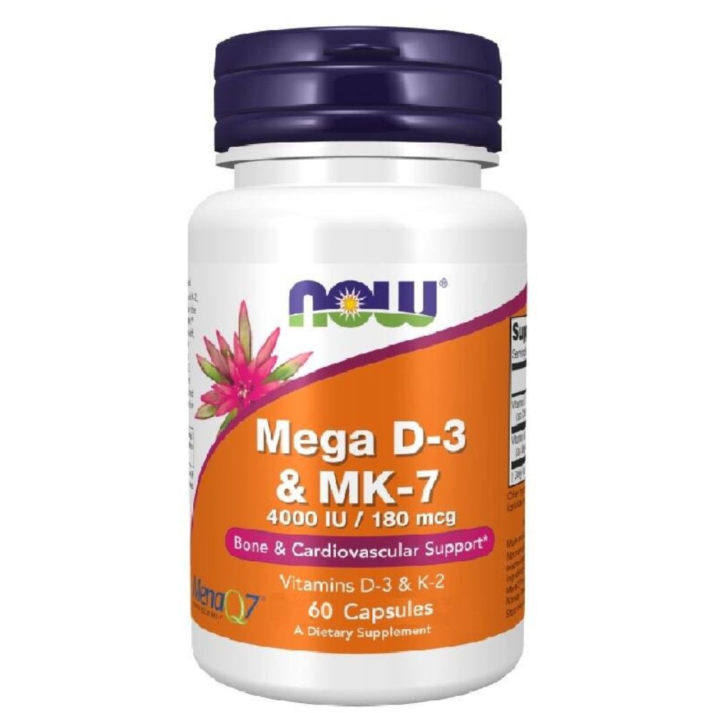 NOW FOODS Mega D3 4000 TV + K2 MK-7 180 mcg – 60 kapsulių