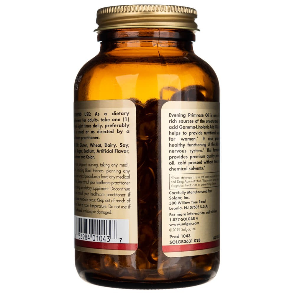 SOLGAR nakvišų aliejus 500 mg – 180 kapsulių