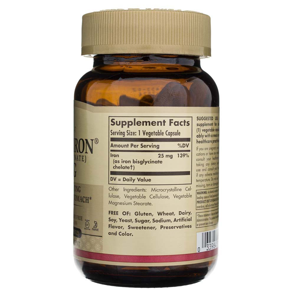 SOLGAR Gentle Iron geležis 20 mg – 90 kapsulių