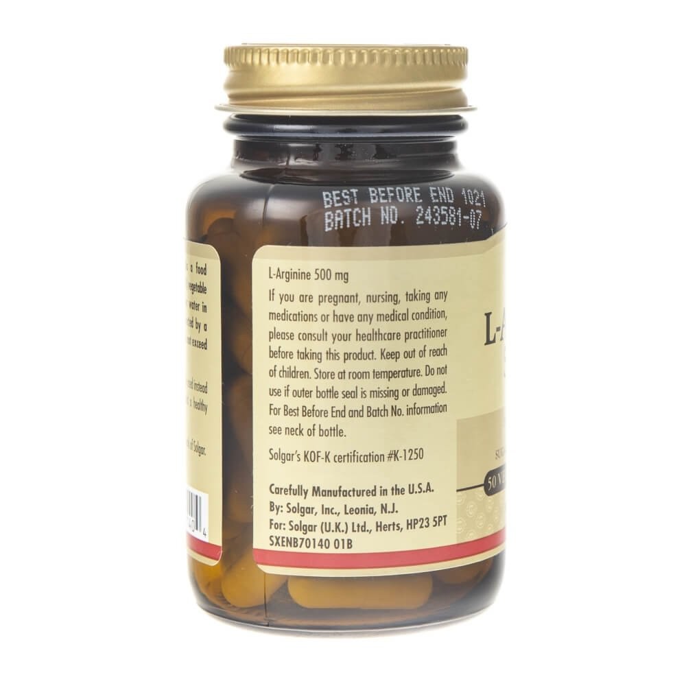 SOLGAR L-argininas 500 mg – 50 kapsulių
