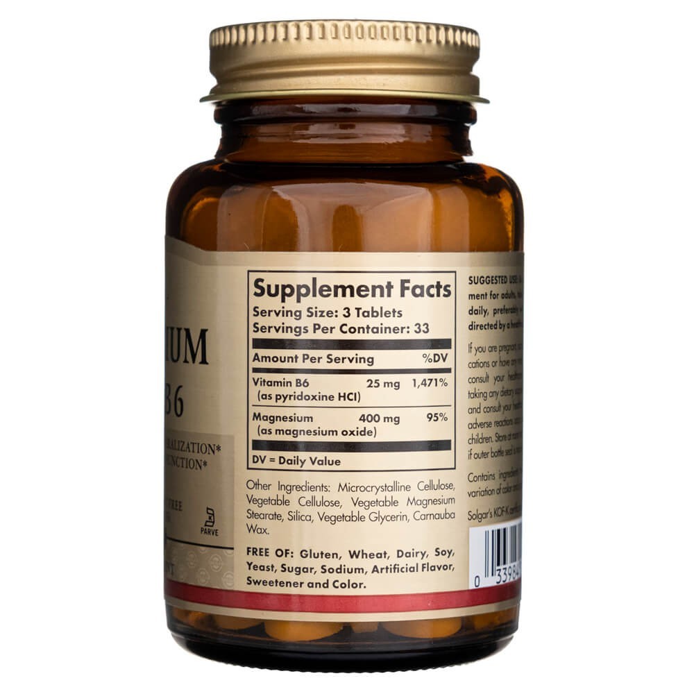 SOLGAR magnis su vitaminu B6 – 100 tablečių