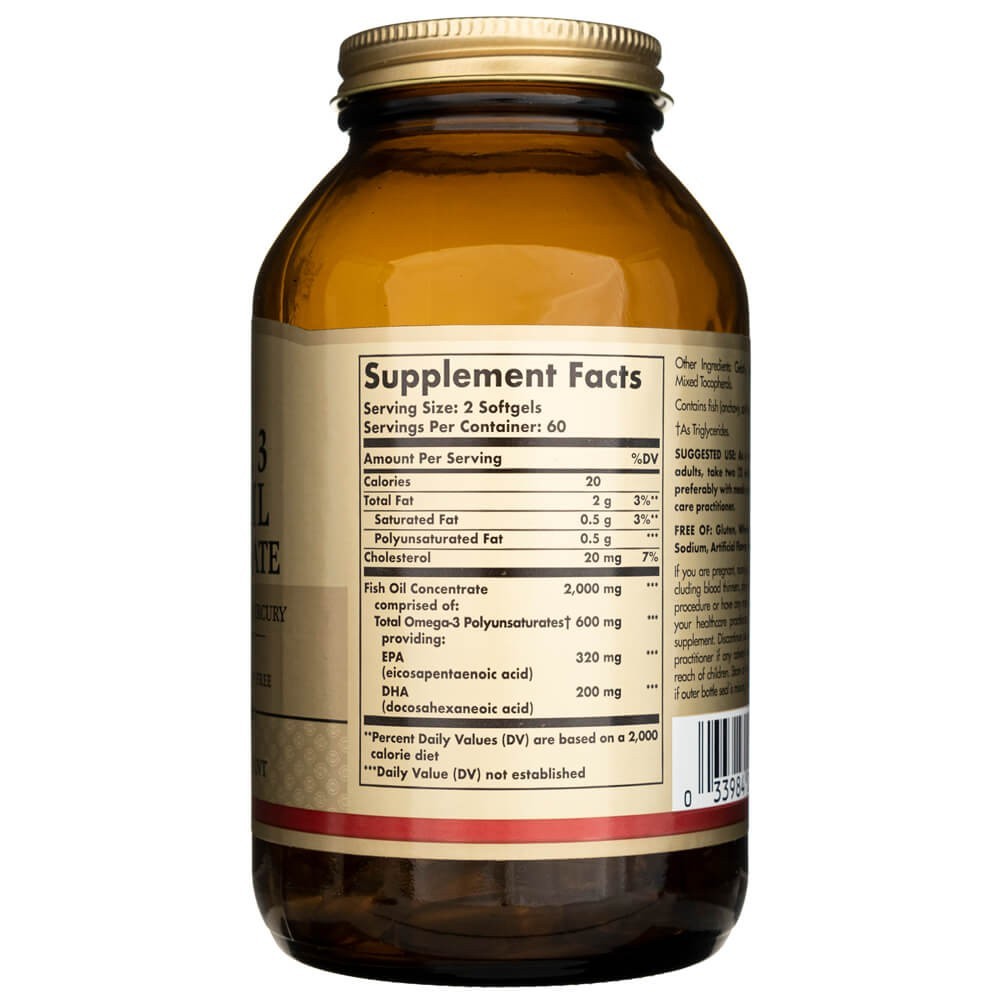 SOLGAR Omega-3 žuvų taukų koncentratas – 120 kapsulių