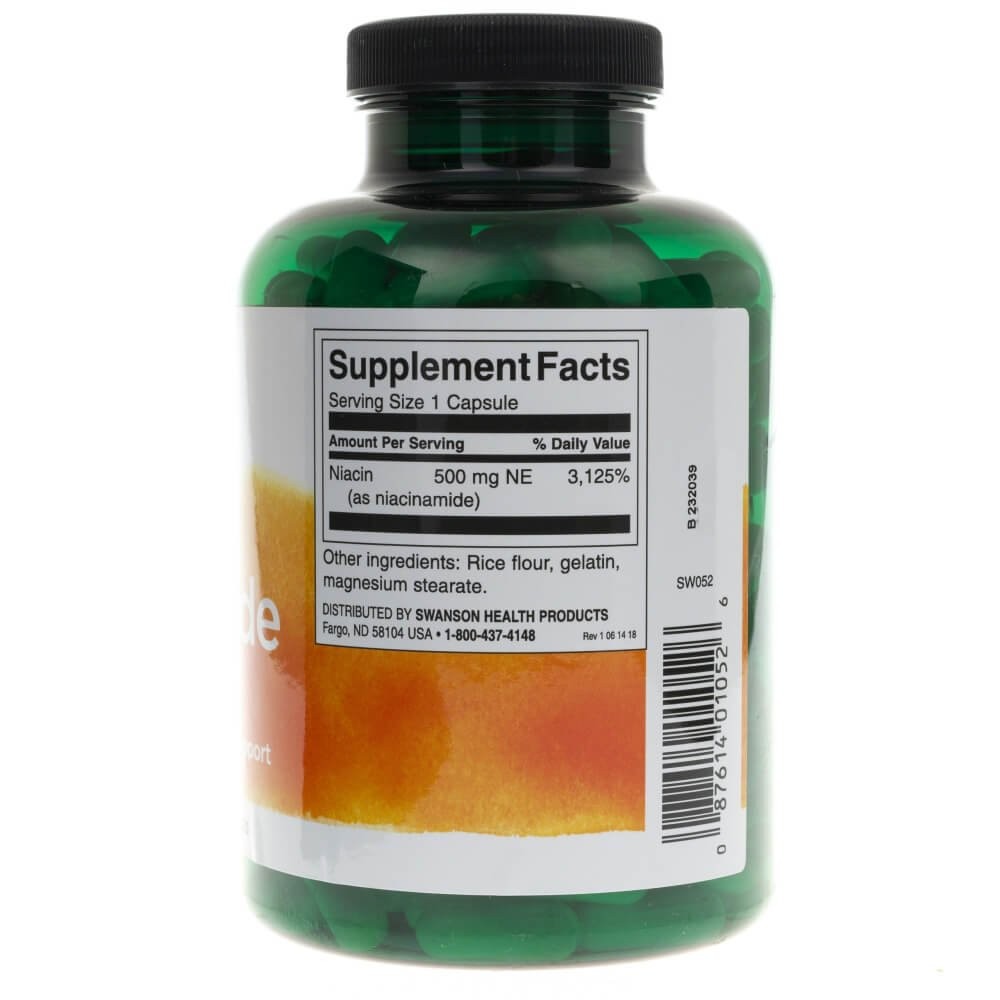 SWANSON niacinamidas 500 mg – 250 kapsulių