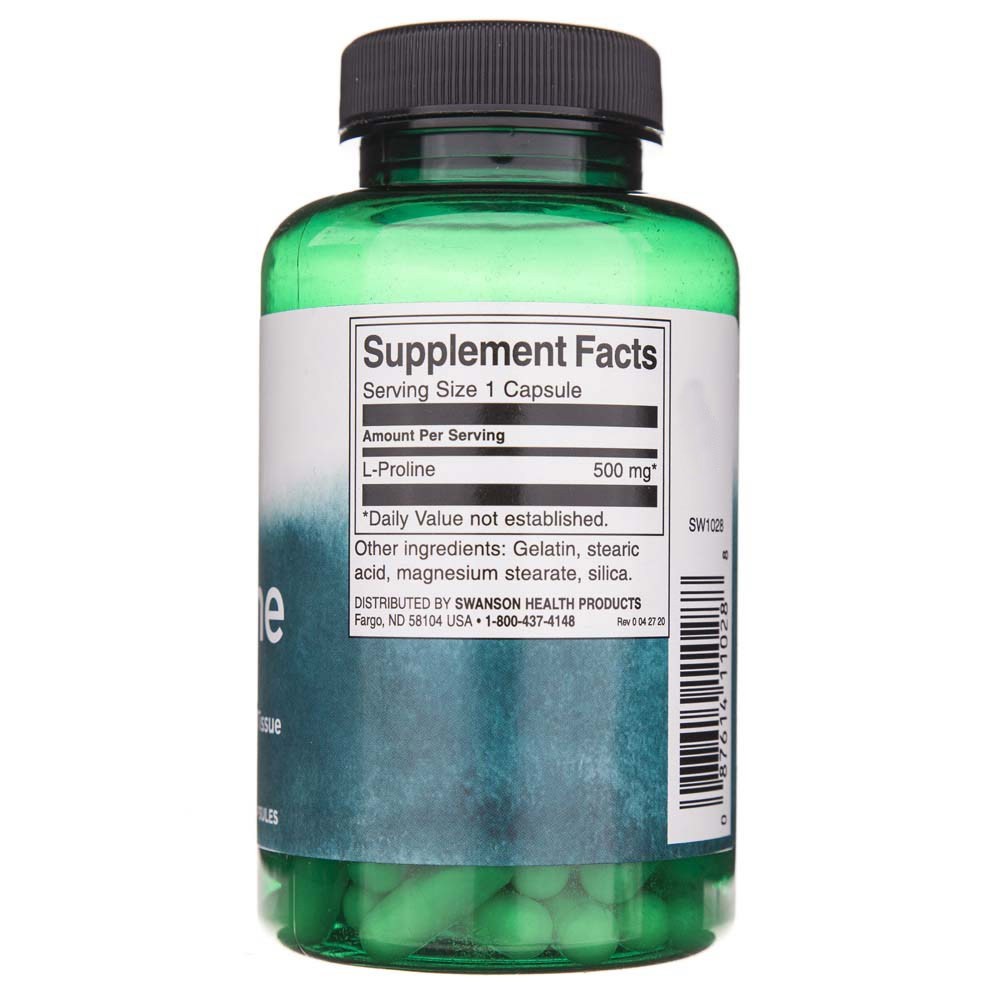 SWANSON L-Prolinas 500 mg – 100 kapsulių