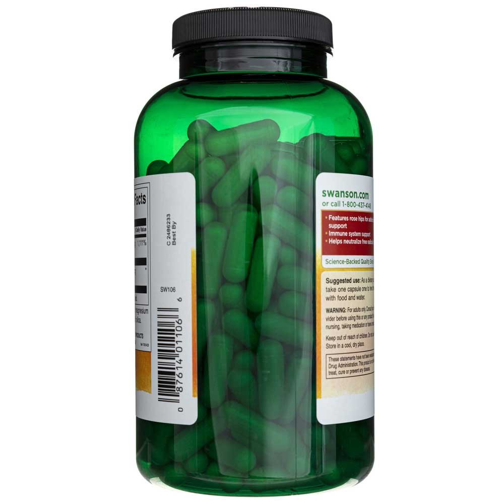 SWANSON vitaminas C su erškėtuogėmis 1000 mg – 250 kapsulių