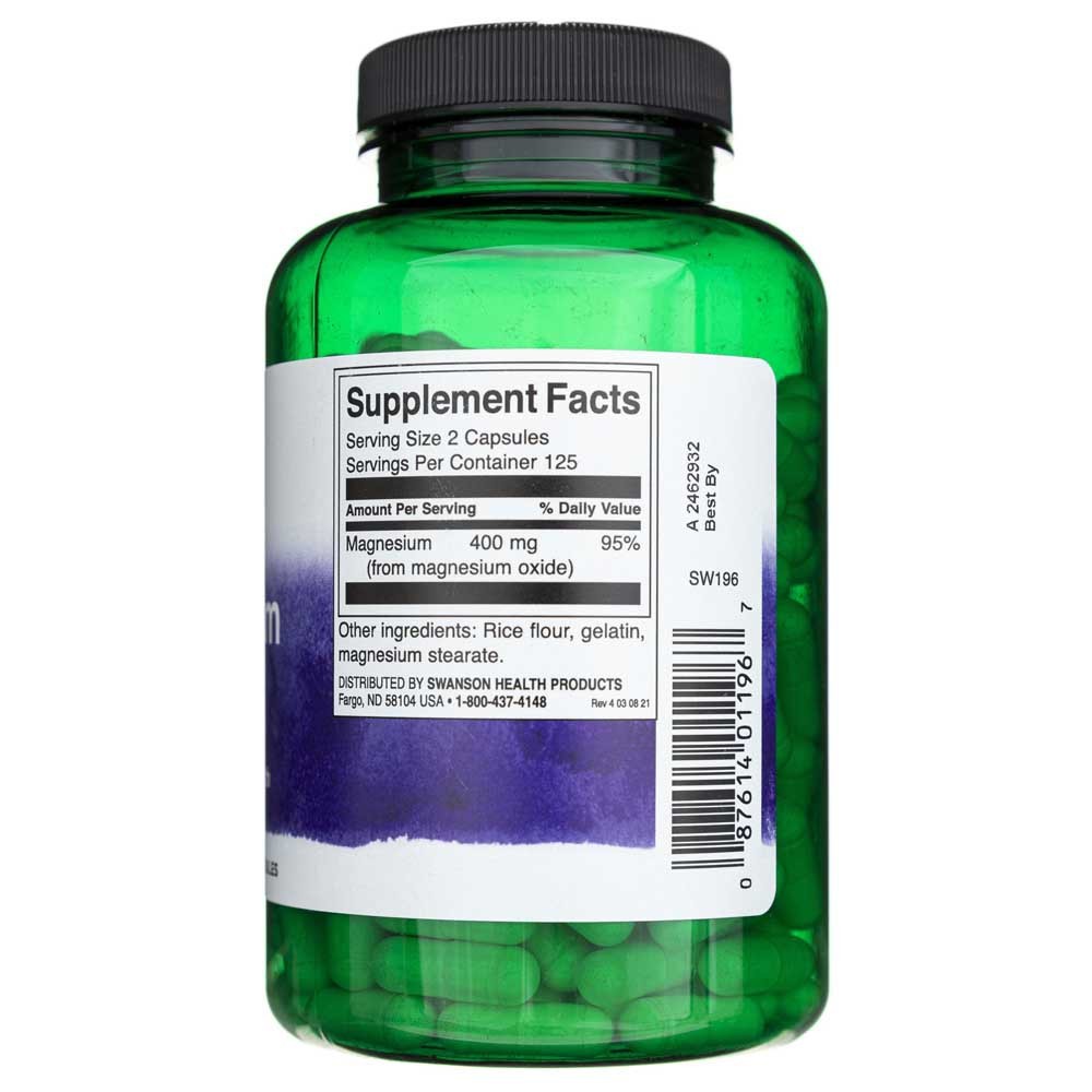 SWANSON magnio oksidas 200 mg – 250 kapsulių