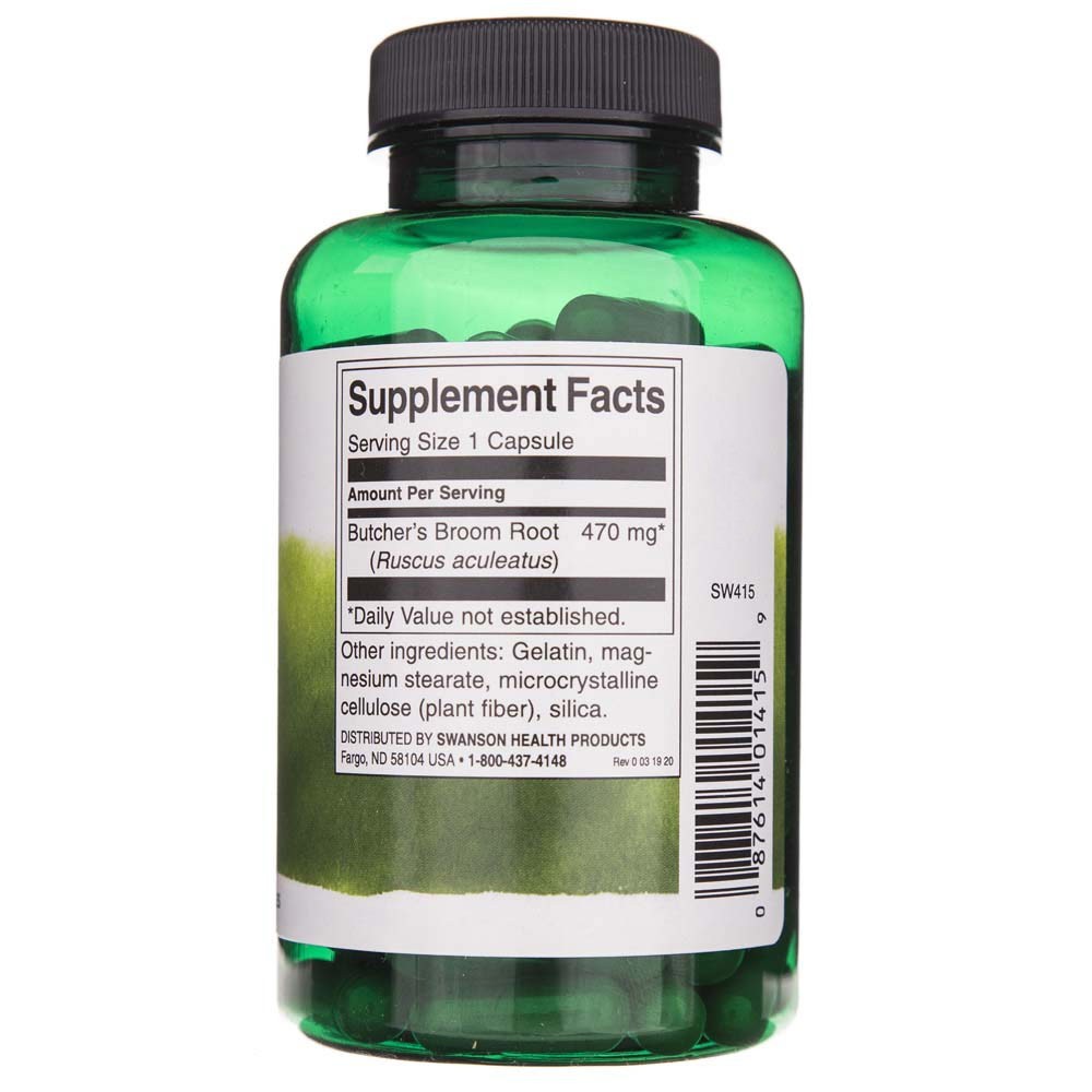 SWANSON Butcher's Broom (dygioji pelžiedė) 470 mg – 100 kapsulių